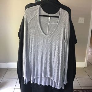 Free People Gray Waffle Knit Tunic Top